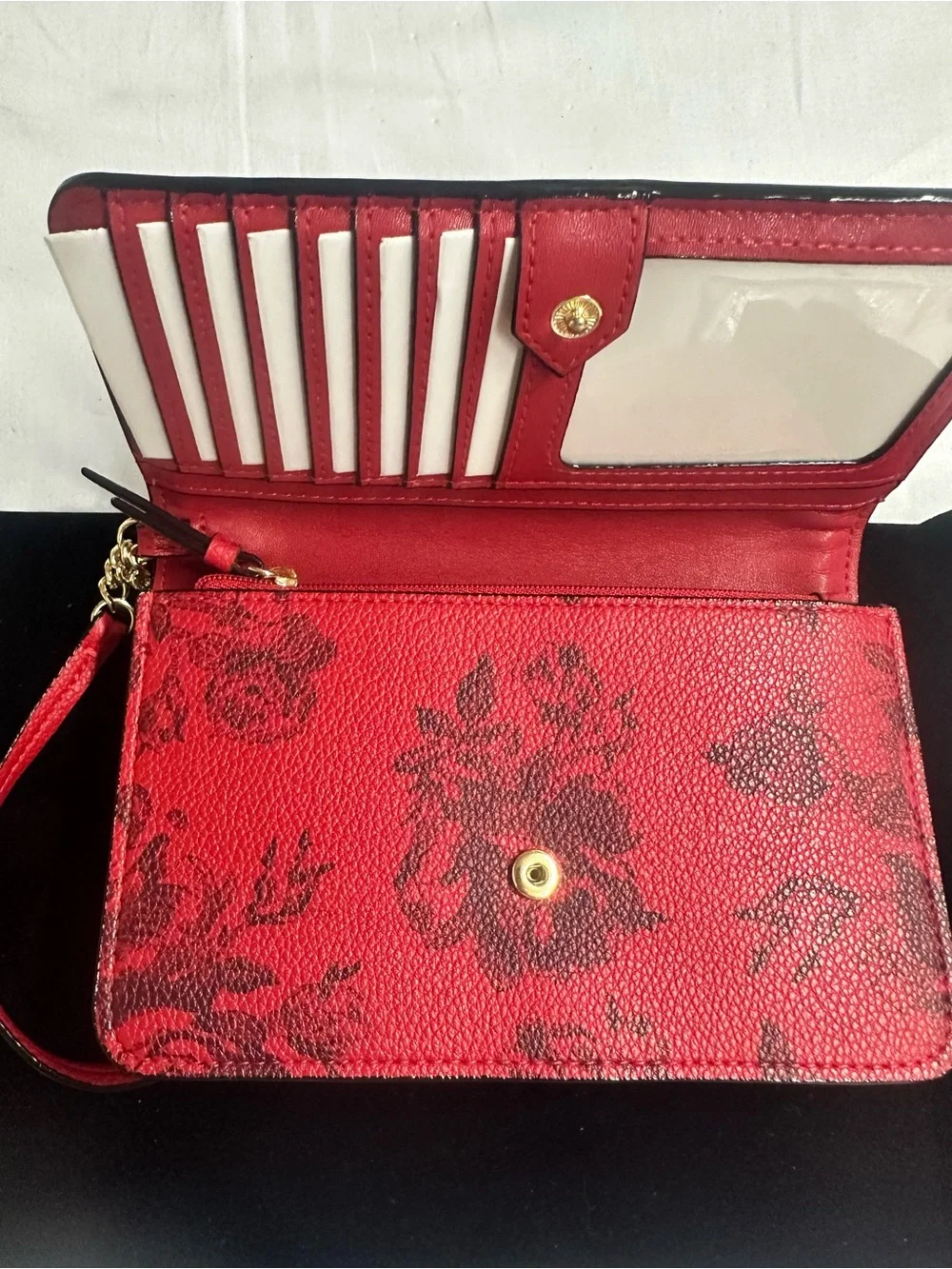 Victoria’s Secret Red Floral Leather Wristlet  Bag